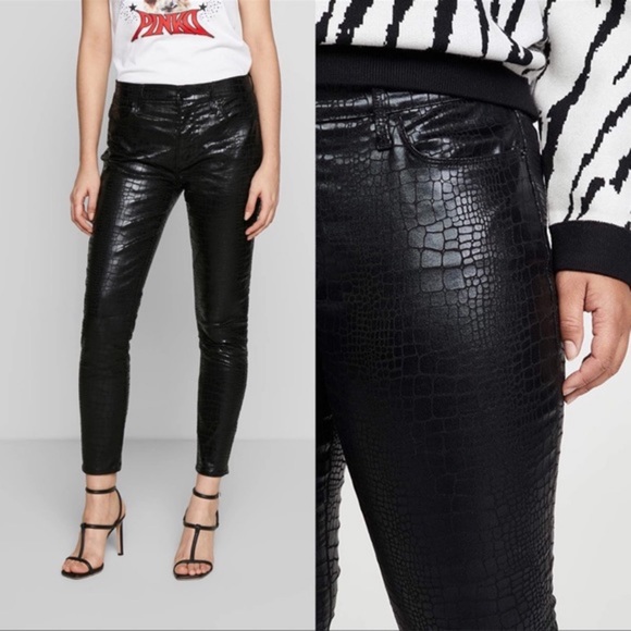 NWT • Frame • Le High Skinny High-Rise Croc in Noir Croc - Picture 1 of 10